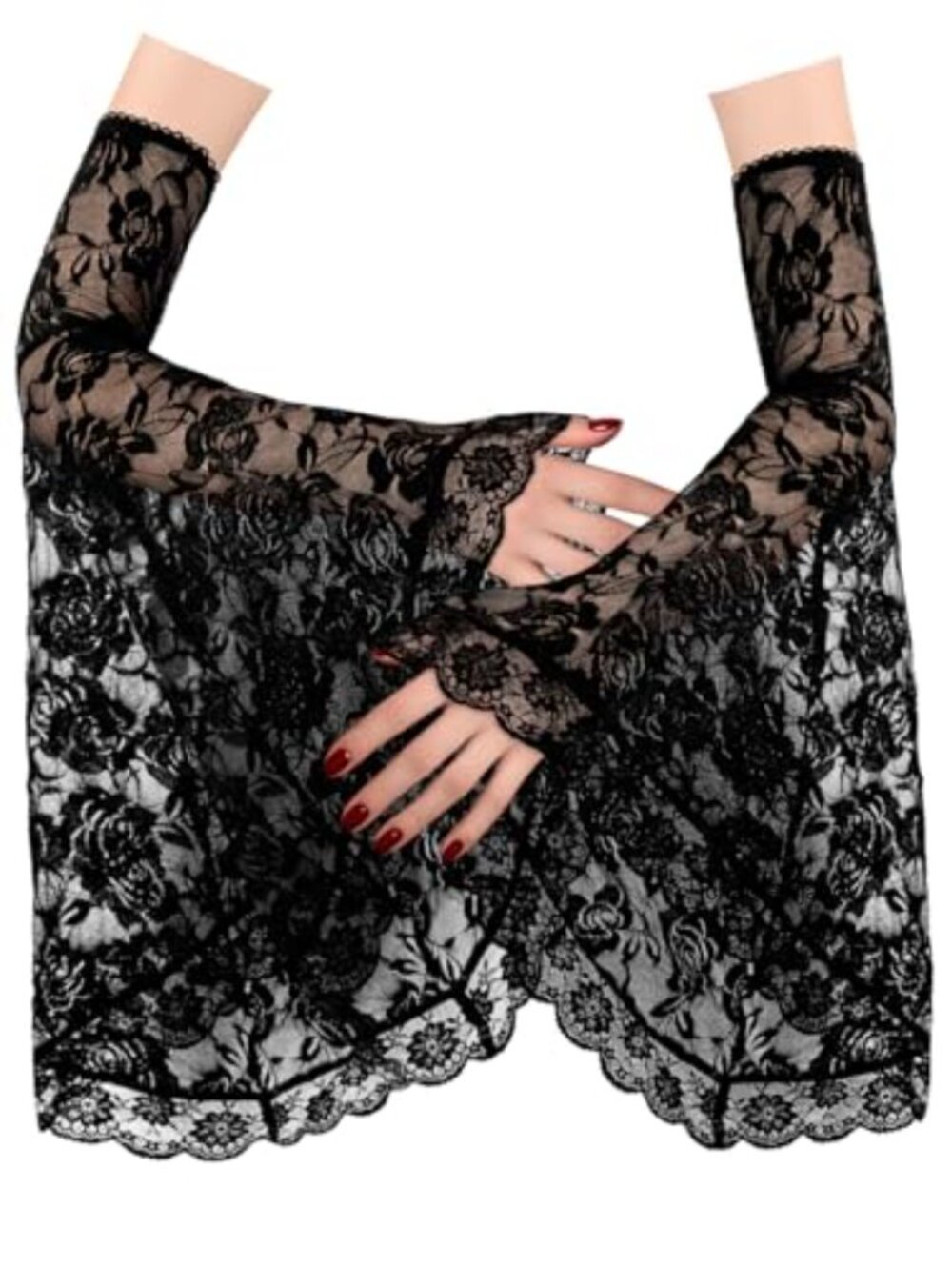 Gothic Black Lace Sleeves Witch Gloves for Halloween Costume